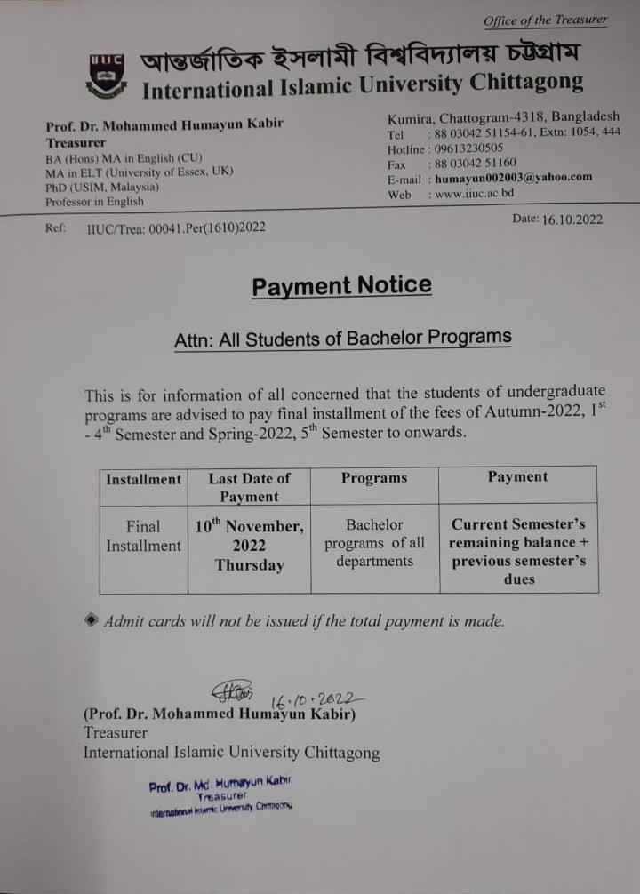 Payment Notice, Autumn-2022