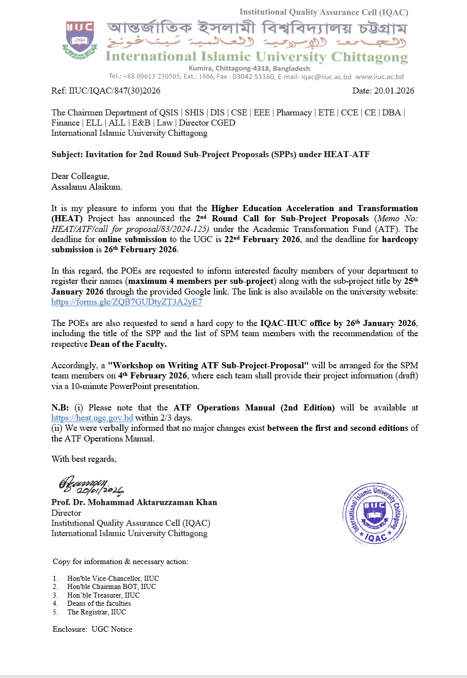 Invitation for 2nd Round Sub-Project Proposals (SPPs) under HEAT-ATF